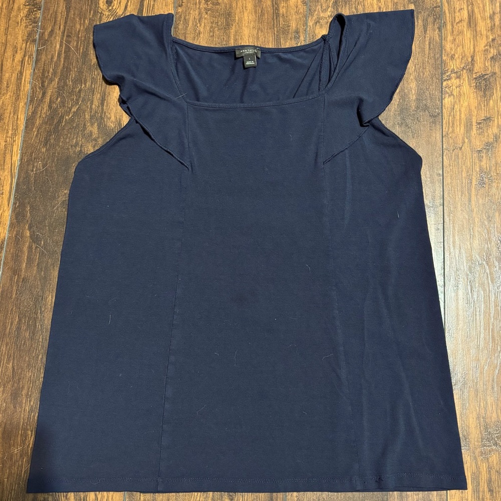 Ann Taylor Factory Women’s Large Navy Blue Ruffle Tank